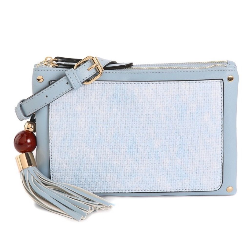 Women’s Light Blue Faux Leather Tassel Crossbody Purse handbag